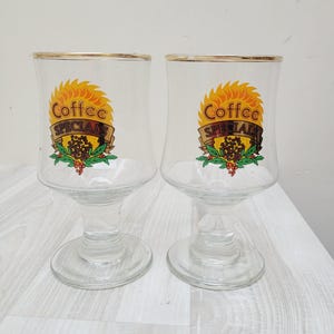 Set of 2 Vintage Dema Irish Coffee Specials Glasses with Gold Rim, Retro barware drink goblet made in England