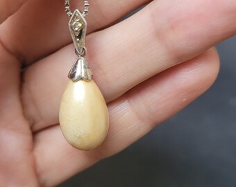 Antike große Tropfen echte Perle Anhänger Halskette auf Sterling Silber italienische Box Stil Kette, Creme Ton Hochzeit Braut Charme Schmuck Vintage