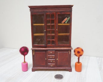 1:12 Mini Mundus dollhouse miniature bookcase cabinet & topiary tree flower, furniture book shelf scale doll house wooden drawers cupboard