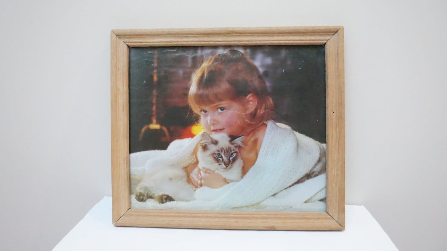 Puppen Haus Miniatur Zubehör gerahmt Mädchen mit Katze Kätzchen Malerei Bild 
