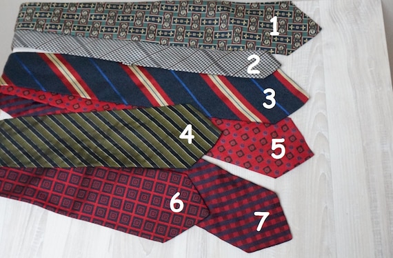 Choose from set of 7 Tie necktie Gant T.M.Lewin Santi natural silk red green blue Vintage Retro designer man formal wear outfit Italian old