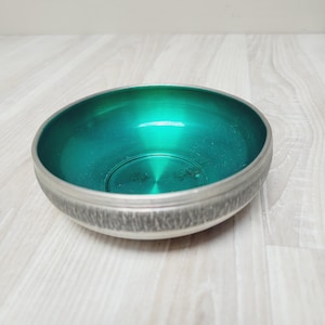 Little Norsk Tinn Pewter Norwegian bowl with sheer green enamel inside, tin dish plate snack trinket pot, Home decor metal made in Norway