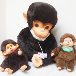 Choose Plüti Qualität or Monchhichi Monkey, German Japanese ape kid toy plush stuffed brown animal by Sekigutchi made in Japan Germany doll