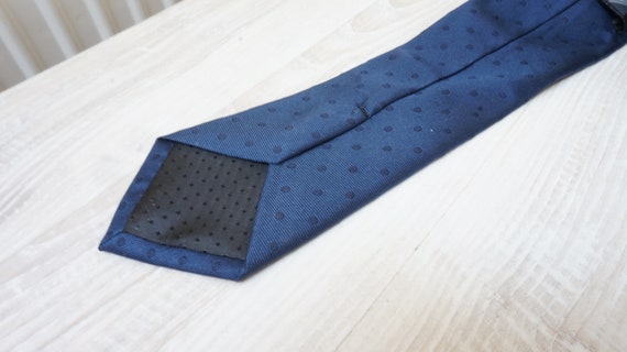 Skinny Navy blue and black silk Tie necktie real … - image 4