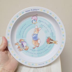 Peter Rabbit melamine plate, Beatrix Potter, by Euromark plc, England, Vintage Retro children dinnerware Jemima Puddle-Duck Benjamin bunny