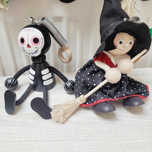弾む木製の魔女ディア・デ・ロス・ムエルトス・カトリーナ春、キッチンハロウィーンの人形吊り下げ飾りマリオネット人形置物保育園を選択してください