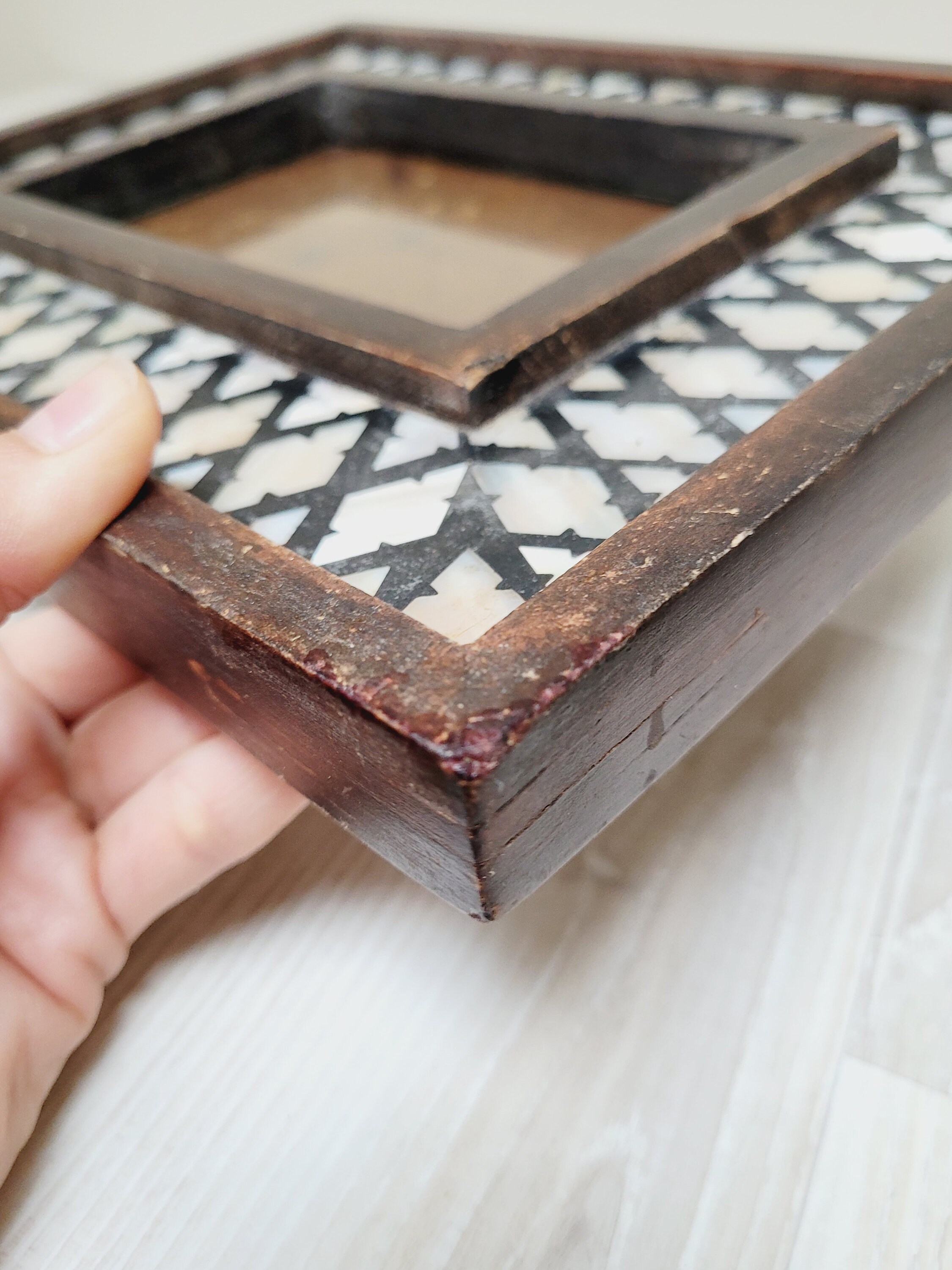 Mother of Pearl Shell Inlay Old Photo Frame, Antique Paper