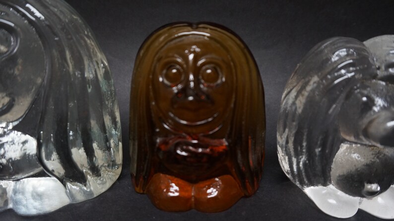 3 Little troll Handmade crystal Figurine clear glass face Vintage Retro Swedish bookend made in Sweden Bergdala paperweight figure sculpture
