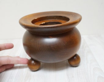 Big 4.3&quot; wooden ball candlestick holder, tealight Swedish folk candle candleholder made in Sweden Scandinavian Christmas brown votive chunky