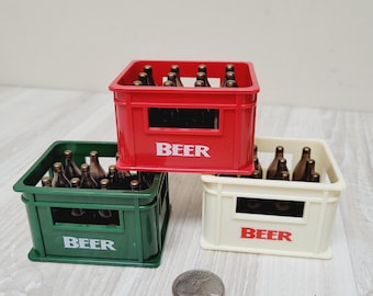 Beer case bottle opener or 1:6 scale Dollhouse Miniature, bar accessory fridge magnet, refrigerator box caddy Vintage doll house metal sheer