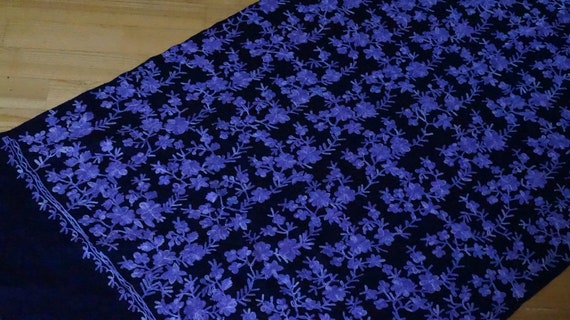 Large wool embroidery navy blue purple woven flor… - image 7