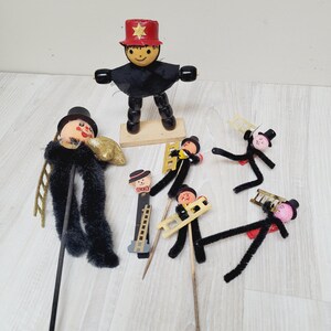 7 skorstensfejare chenillespunnen bomullsflaskborstefigur, handgjord klämma för planteringskärl, irländsk St Patricks dag-dekoration