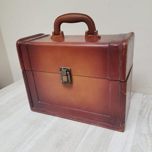 Houten toilettas voor treinkoffer, vintage handtas cosmetische make-up reisdoos bruine koffer, retro unisex man vrouw kleine bagagekist doos oud