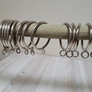Choose metal rings with loops, big hooks for curtain rod clips set of chrome silver tone, Vintage solid minimalist cottage chic craft supply