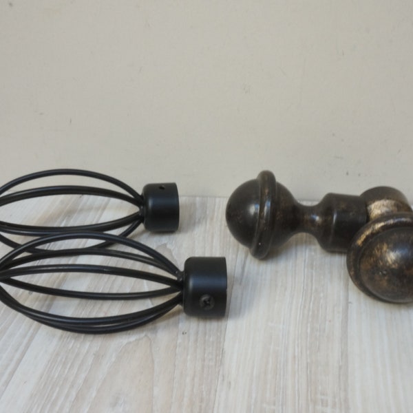 Choose plastic ball or metal wire curtain pole ends, vintage window drapery finials set made in Sweden oval pointed black classic accessory