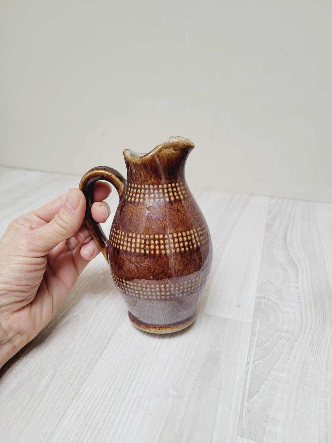Poterie Renault Stoneware French Small Pitcher, Brown Glazed Jug