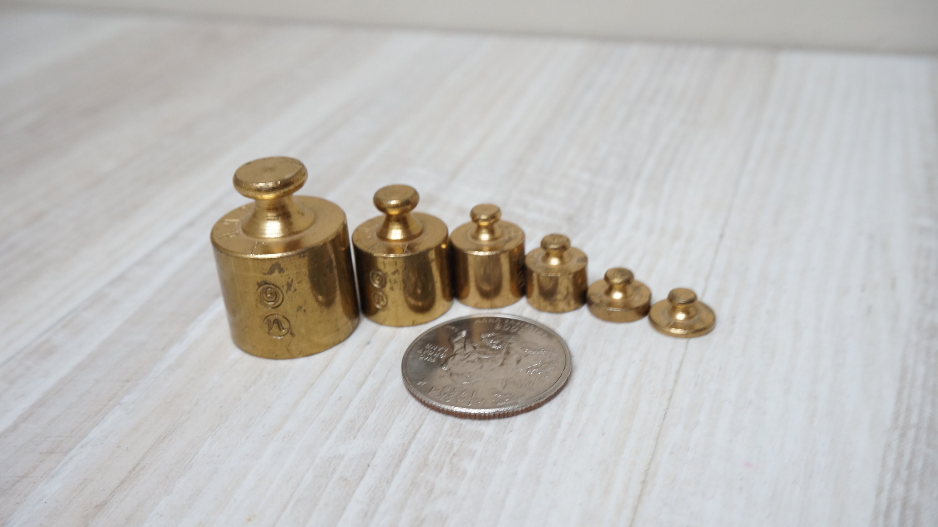 6 Brass weight set Vintage retro 50 20 10 5 2 1 gram g made in Etsy