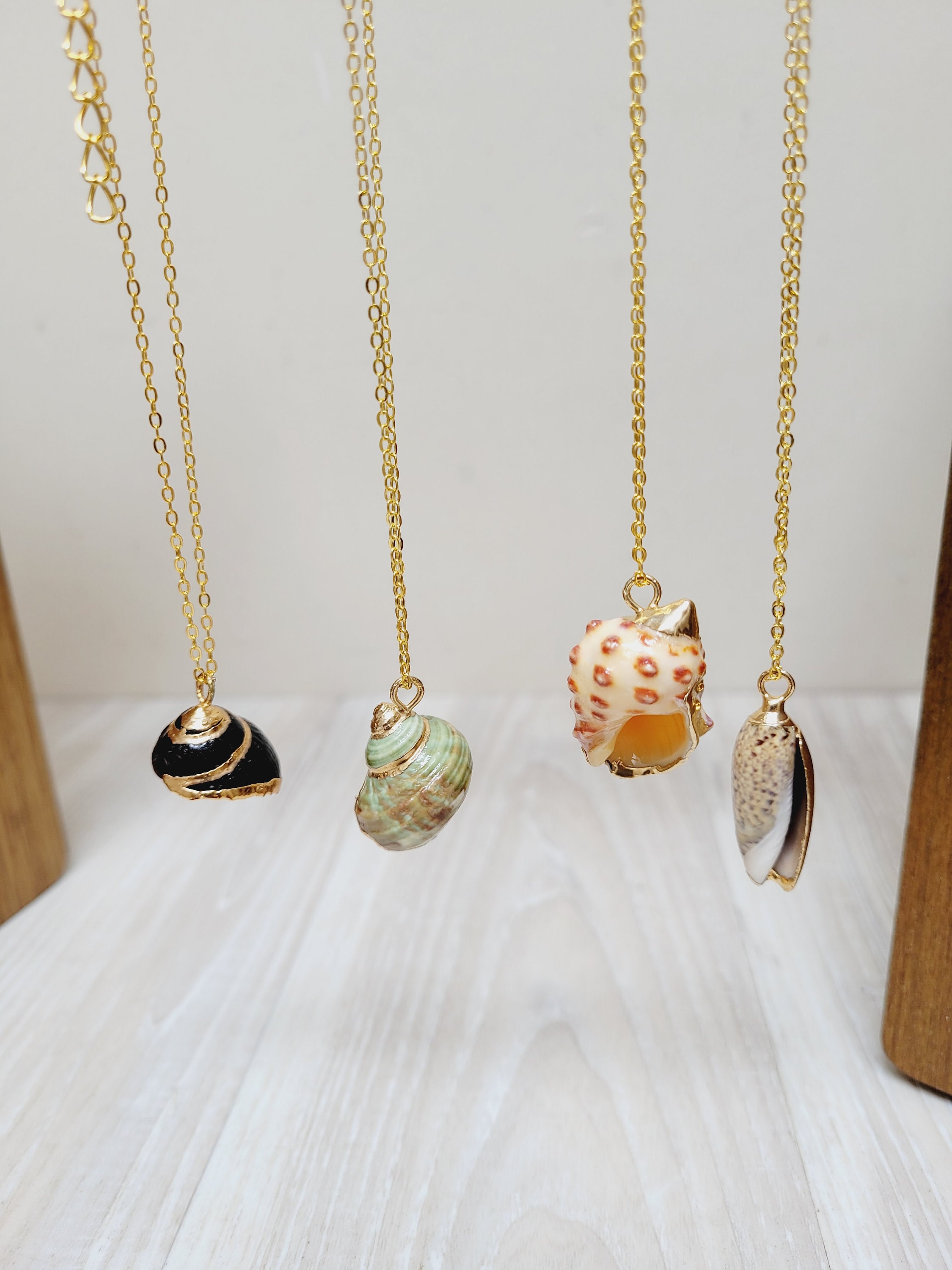 Set of Real Shell Pendant on Chain Seashell Gold Tone Plated