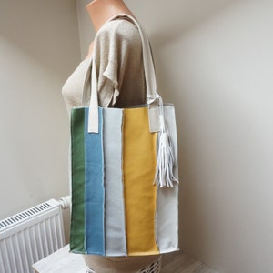 Escolha uma bolsa de compras de couro legítimo, bolsa tote feita à mão com franjas e listras, bolsa clutch feminina, bolsa de ombro mensageiro, alça grande e grande