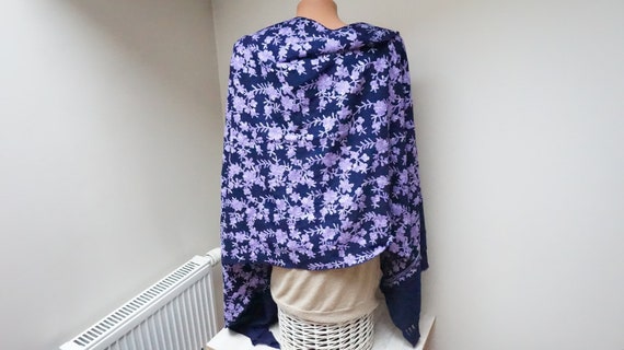 Large wool embroidery navy blue purple woven flor… - image 3