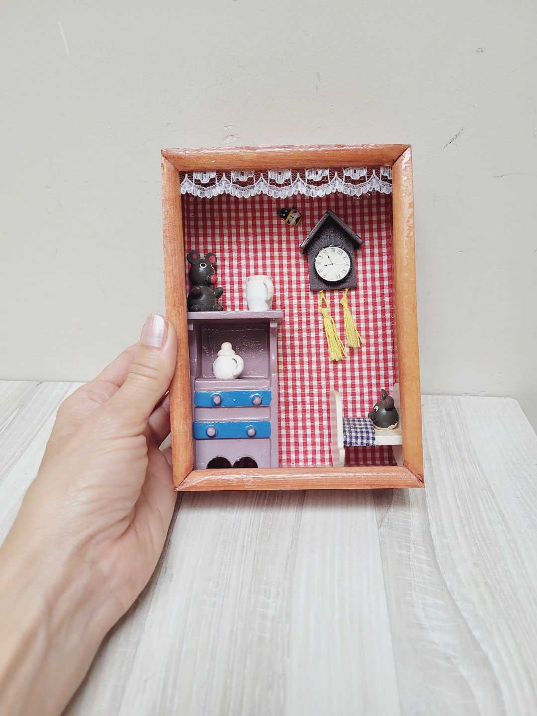 3D Teddy Bear Nursery Diorama, Dollhouse Wooden Shadow Box Display ...