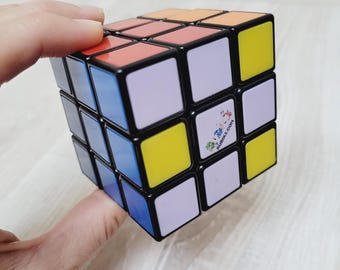 Cubo Mágico 3x3 original, brinquedo sem adesivos, item colecionável vintage retrô de plástico, quebra-cabeça de destreza húngaro 3D.
