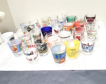 Choose American souvenir alcohol shot glass, US states, New York city, Titanic, John F. Kennedy museum Florida Las Vegas Texas travel drink