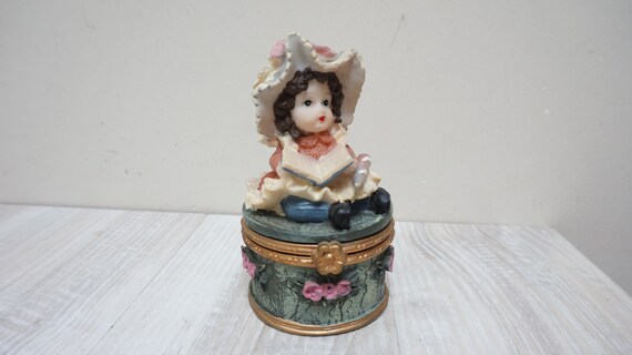 Victorian girl shaped jewelry box, resin hinged t… - image 1