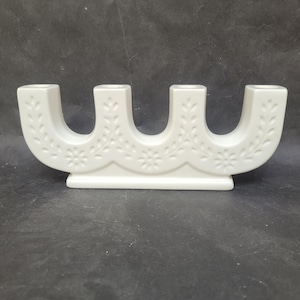 Swedish white porcelain Advent candleholder, Ceramic 4 arm Christmas Scandinavian taper candelabra