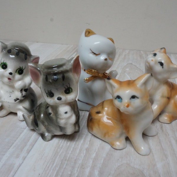 5 small cats Cat Kitten Porcelain bone china Figurine Vintage Retro orange tabby white Collectible Animal Home Decor set of pet small Japan