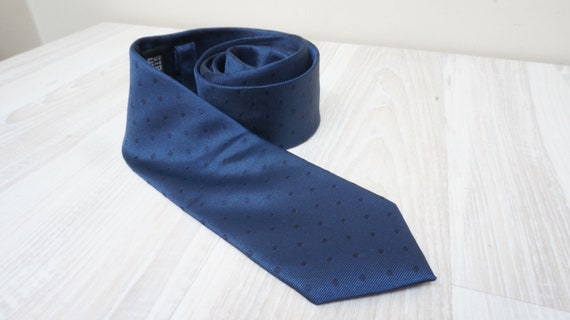 Skinny Navy blue and black silk Tie necktie real … - image 1