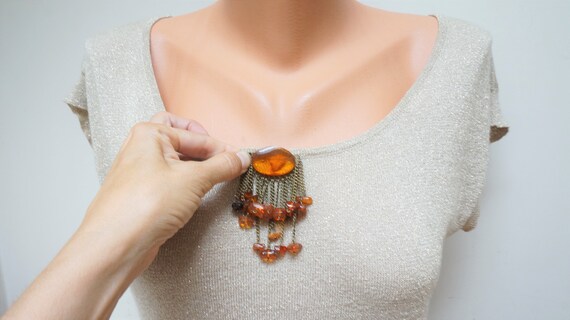 Choose Baltic amber pendant brooch or chain neckl… - image 3