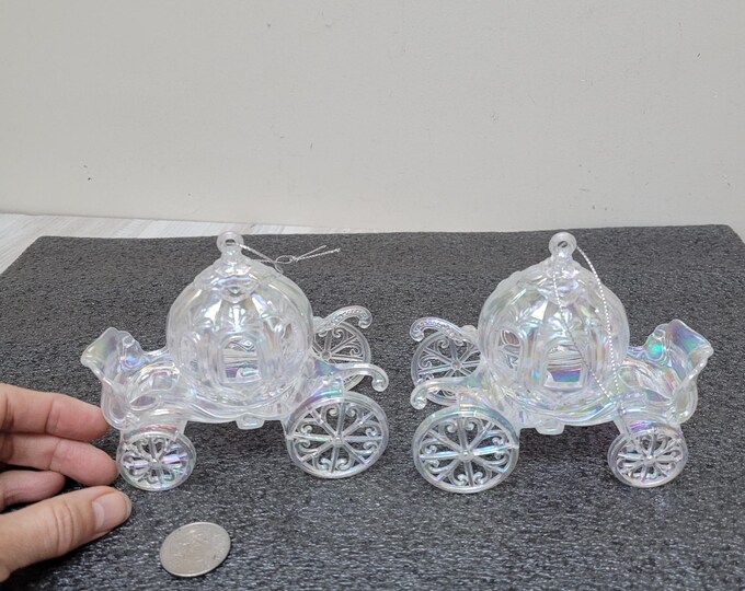 Set of 2 Cinderella Pumpkin Carriage Christmas Ornament, Clear