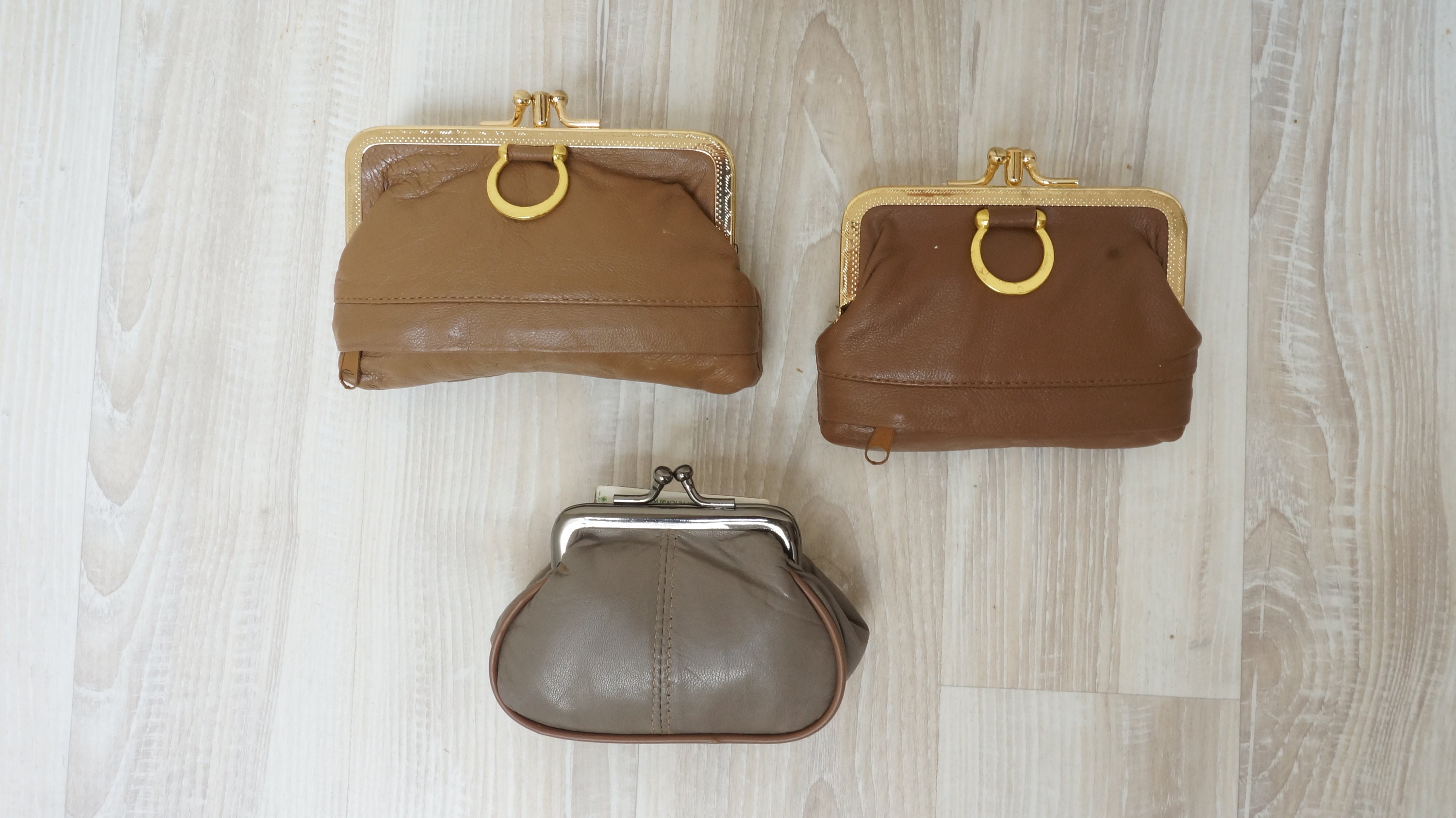 Double kiss lock Leather coin wallet purse pouch card holder Etsy