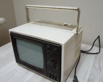 1980s Portable TV set Silelis Lithuanian Russian Soviet Vintage original  CCCP USSR made in 1985 electric television white and black