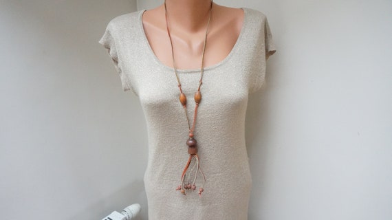 Mushroom shape Wooden Bead Necklace, boletus pend… - image 3