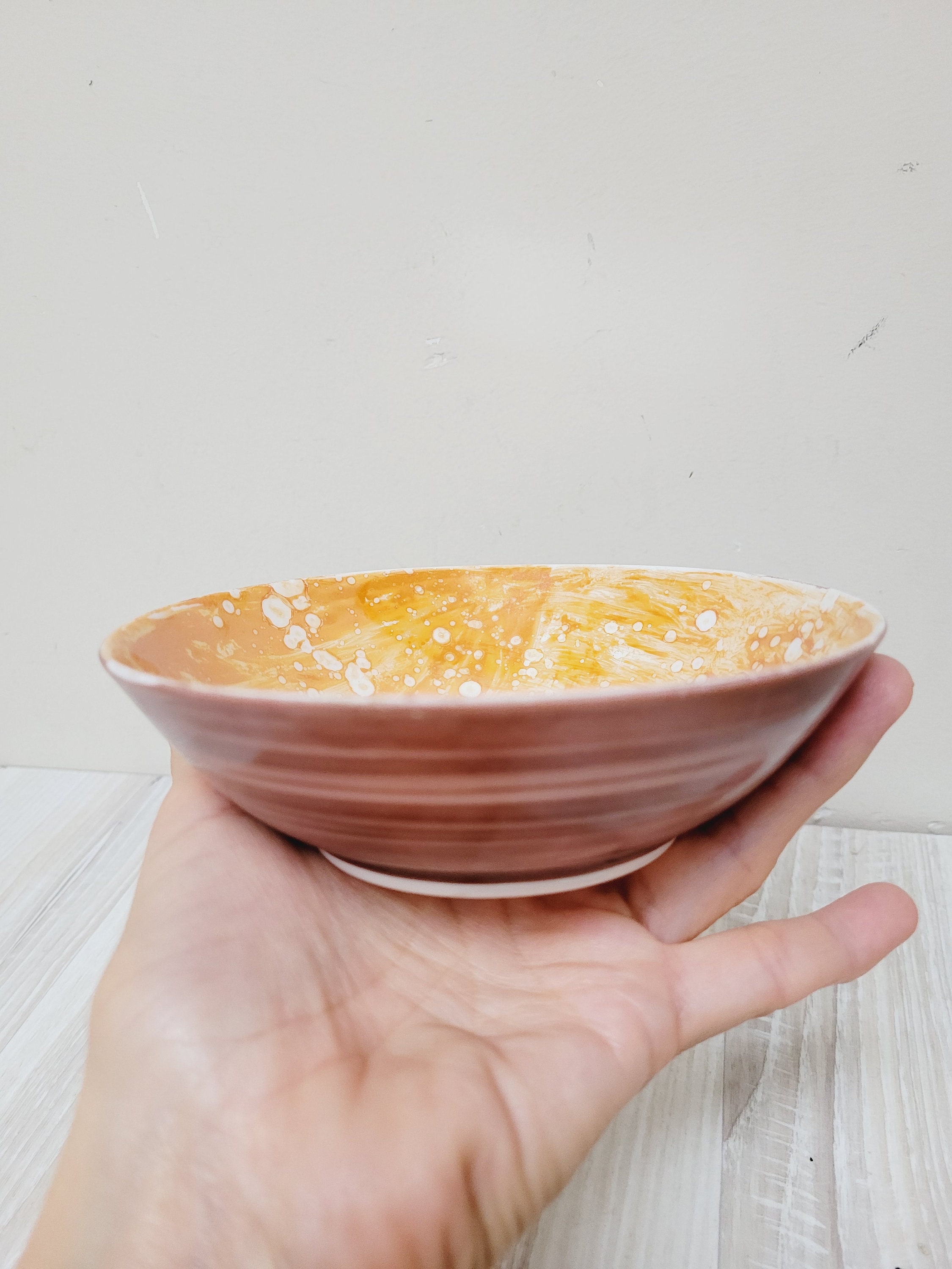 AL-KA Kunst Alboth & Kaiser Bavaria dessert bowl, abstract design porcelain plate, West Germany dish, small iridescent orange brown vintage