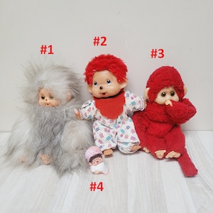 Choose Monchhichi Monkey, Ape Kid Toy Plush Vintage Retro Stuffed brown Animal by Sekigutchi made in Japan girl boy doll with pacifier 1974