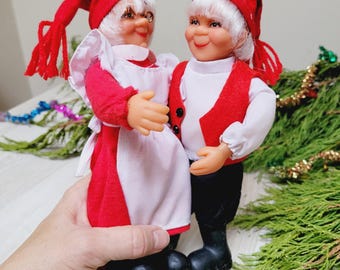 Arne Hasle couple of gnomes or Santa Norwegian dolls, Vintage Christmas made in Norway folk handmade 1960s Nisse Troll Gnome Elf Tomte