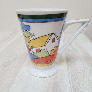 Vintage Cottagecore Mug Colorful House Design – Retro 80s 90s Ceramic Coffee Tea Cup – Cozy Home Sweet Home Style