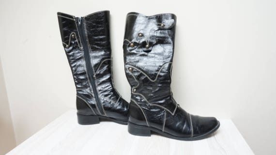 black patent leather cowboy boots
