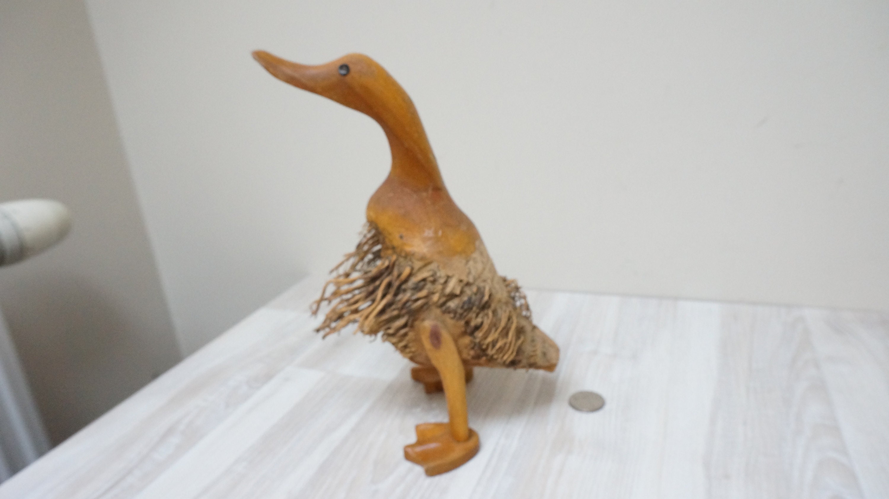Vintage Straw Duck With Wooden Head Decorative Collectible Lodge
