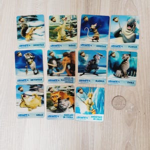 Set von 11 Film Ice Age Karten, 3D 3 dimensionale holografische Karten, Lenticular animierte Stereo Bilder von Blue Sky Studios, altes Partyzubehör