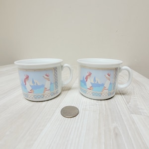 Set di 2 tazze da caffè Kronester Bavaria, tazze da tè &quot;Signore sulla spiaggia&quot;, realizzate in Germania occidentale, in porcellana retrò tedesca, con decorazioni per il tè.