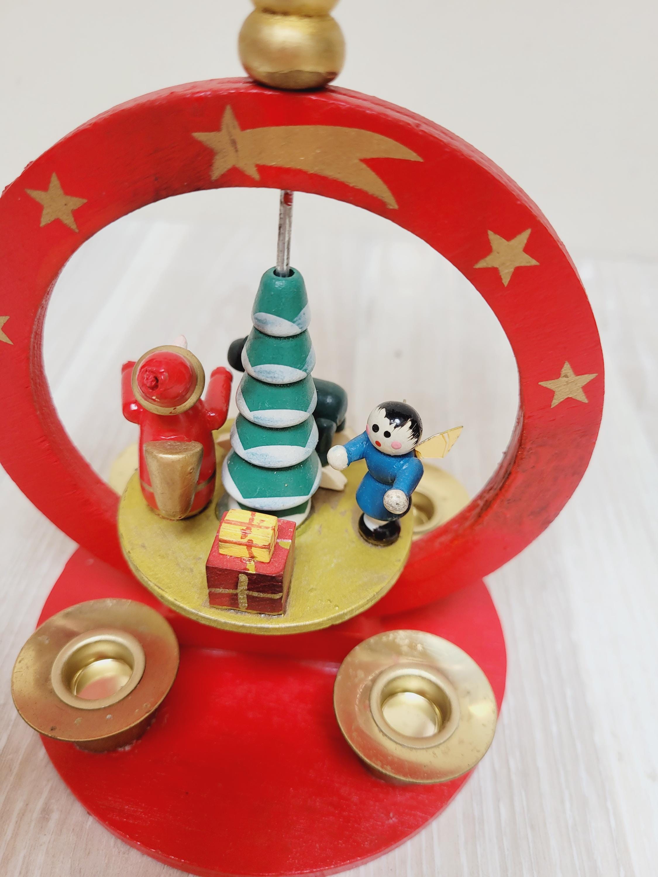 German Erzgebirge Christmas Pyramid: Wooden Candle Carousel With