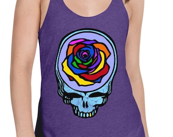 Steal Your Face with Rainbow Rose Racerback Tank