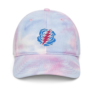 Grateful Dead Rose and Bolt Embroidered Cotton Candy Tie dye hat