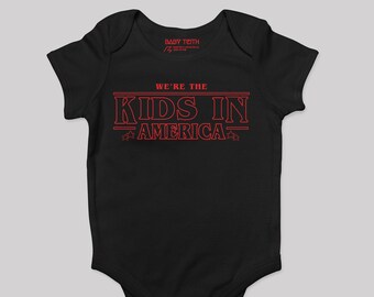 Kids in America baby bodysuit// onesies stranger things new wave music inspired unisex cool babies