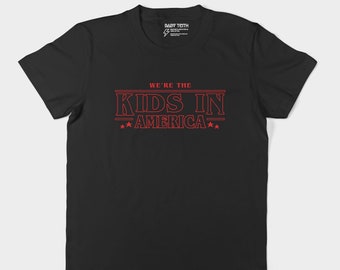 Kids in America adult tee// unisex stranger things inspired goth post punk cool adult black red tee graphic tee