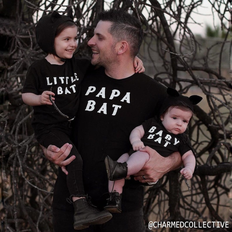 Papa Bat Tee Baby Teith Goth Dad Graphic Print Tee for Halloween Shirt for Spooky Father's Day Gift image 2
